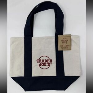 TRADER JOE'S NAVY BLUE MINI CANVAS TOTE BAG NWT FREE GIFT 🎁 FAST SHIPPING